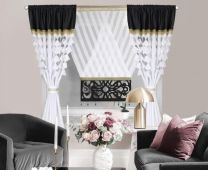 Piękny komplet zasłon z ozdobnymi panelami (Zasłona 145x160cm x 2 sztuki- talerza 120x130cm x 1 panel/6kpt)