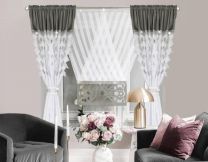 Piękny komplet zasłon z ozdobnymi panelami (Zasłona 145x160cm x 2 sztuki- talerza 120x130cm x 1 panel/6kpt)