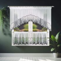 Komplet kuchenny 3cz-Firanki gotowe  gip pióra (100 x 360 cm(1szt)-50 x180 cm(2 szt)/6kpt)