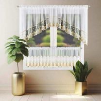 Komplet kuchenny 3cz-Firanki gotowe  gip pióra (100 x 360 cm(1szt)-50 x180 cm(2 szt)/6kpt)