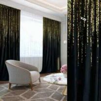 Zasłona welurowa  ze złotym wzorem taśma WAVE